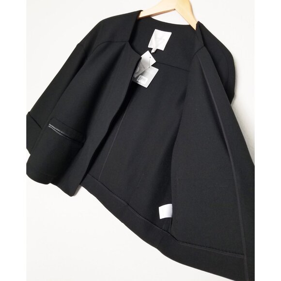 NEW Nordstrom Collection Leather Trim Ponte Knit Blazer Jacket S Black Crop $298 - Picture 13 of 16